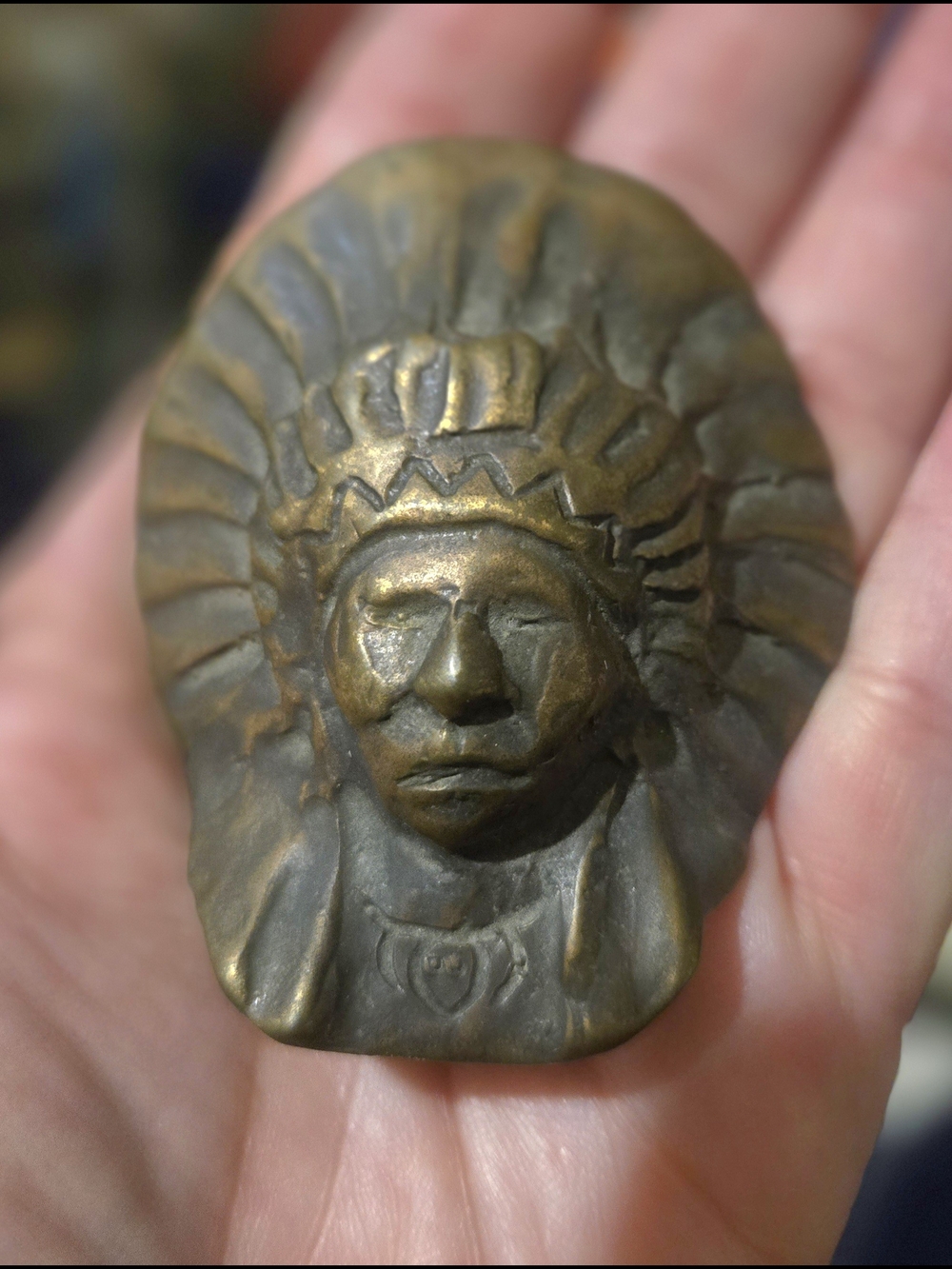 Antique Brass-Toned Native Chief Figural Accent